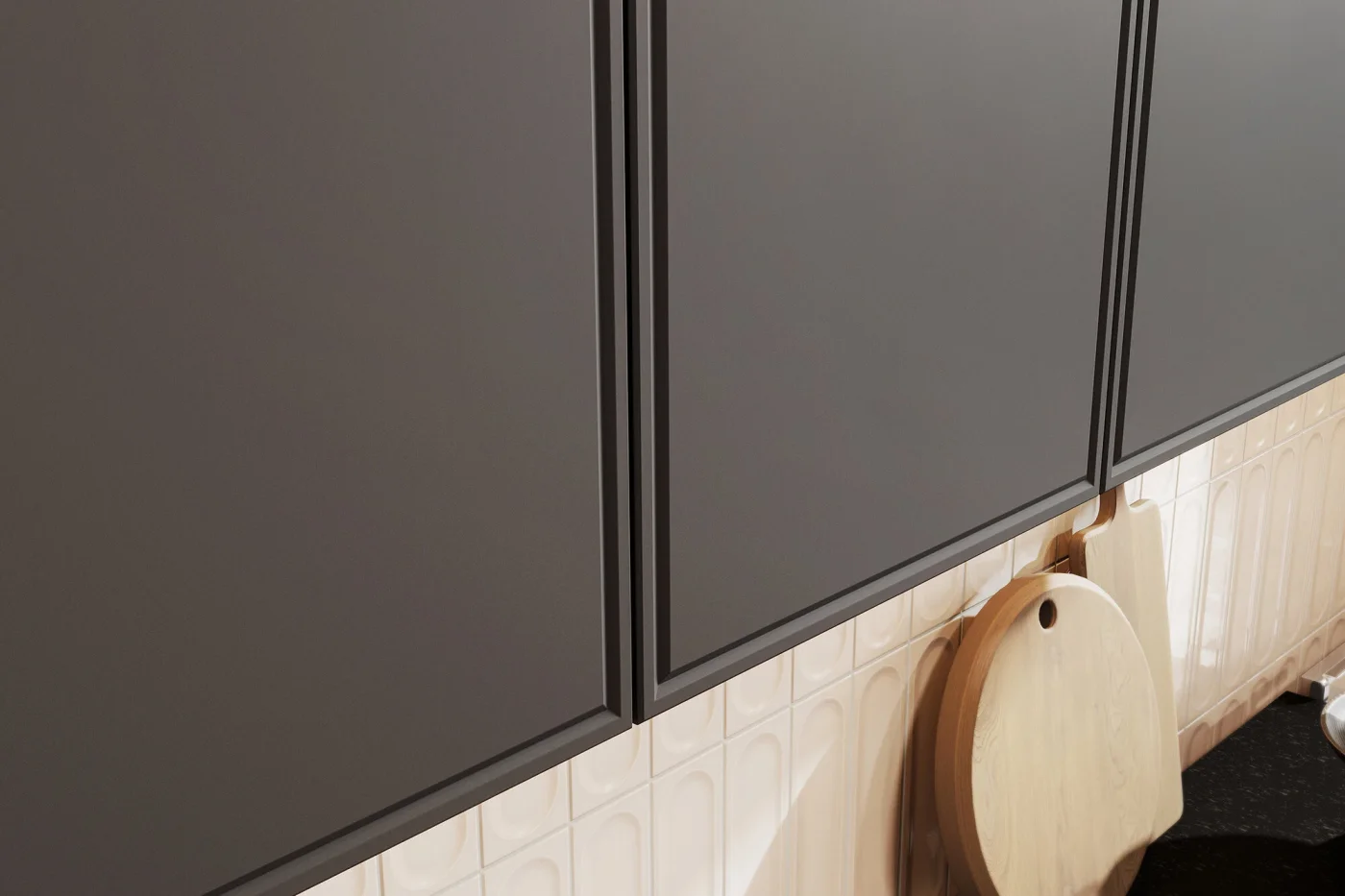 Кухонный гарнитур Нонтон Арнуво, 200 см, графит / черная столешница